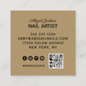 名エレガント前によるスクリプト爪、 ネイルQRコード最小化者 スクエア名刺 (裏面)