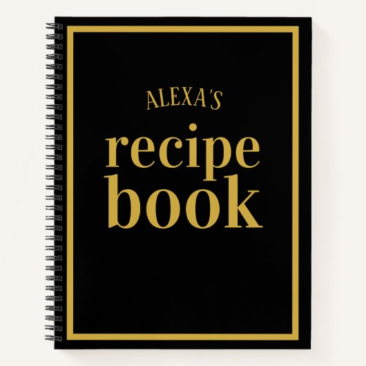 名エレガント前の黒と金ゴールド空白ののレシピ本 ノートブック (正面)