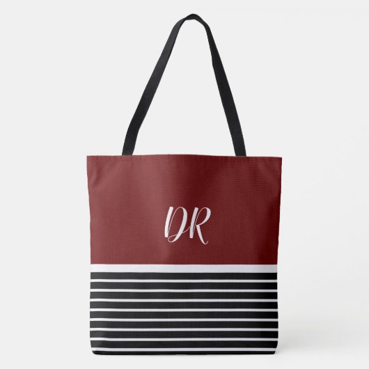 名エレガント前を付けストライプた濃い赤の水平 トートバッグ (正面)