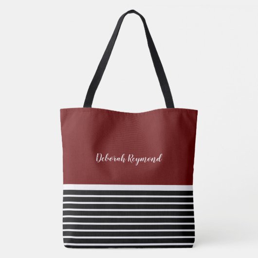 名エレガント前を付けストライプた濃い赤の水平 トートバッグ (裏面)