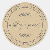 名エレガント前クラフト紙結婚の差出人住所 ラウンドシール (正面)