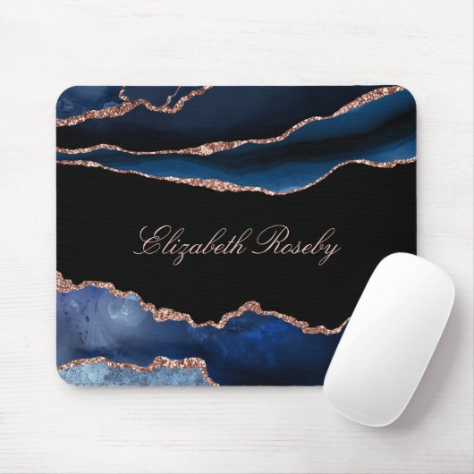 名エレガント前ネイビーブルーバラ金ゴールドアガテブラック マウスパッド (マウス)
