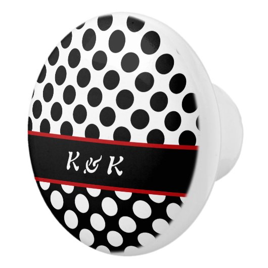 名エレガント前ブラック水玉模様デザイン引出しノブ セラミックノブ (右)