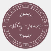 名エレガント前ブルグンディ結婚の差出人住所 ラウンドシール (正面)