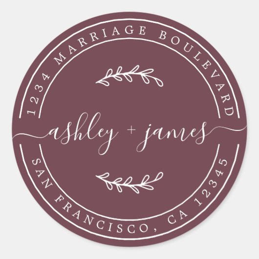 名エレガント前ブルグンディ結婚の差出人住所 ラウンドシール (正面)