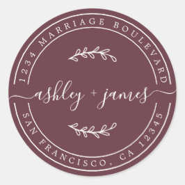 名エレガント前ブルグンディ結婚の差出人住所 ラウンドシール