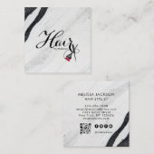 名エレガント前別白黒大理石ヘアQRコード スクエア名刺 (正面/裏面)