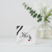 名エレガント前別白黒大理石ヘアQRコード スクエア名刺 (スタンド正面)