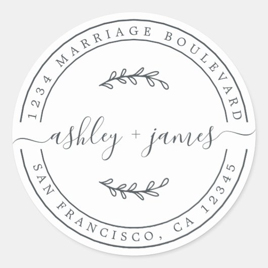 名エレガント前白黒結婚の差出人住所 ラウンドシール (正面)