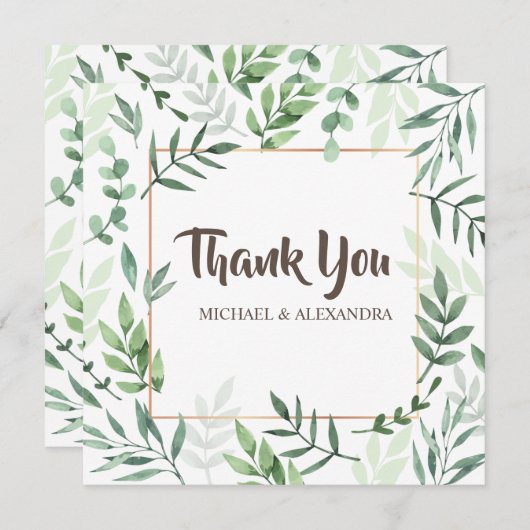 名エレガント前結婚付き緑のサンキューカード サンキューカード (正面/裏面)