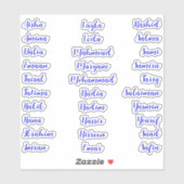 名エレガント前30名 | 青い書道スクリプト シール (シート)