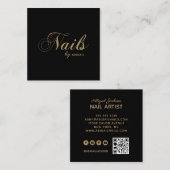 「名エレガント前」による爪、 ネイルQRコードソーシャルメディアブラック スクエア名刺 (正面/裏面)