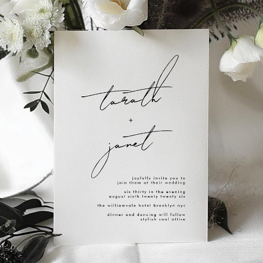 名エレガント前 |スタイリッシュ白黒結婚ズ 招待状
