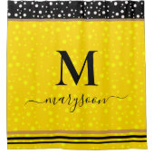 名エレガント前&モノグラム、ラグジュアリーブラック&金ゴールド シャワーカーテン (正面)