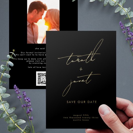 名エレガント前 |写真カスタムの救OUR日付 箔招待状