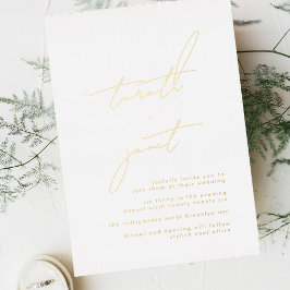 名エレガント前 |白スタイリッシュと金ゴールド結婚の 箔招待状