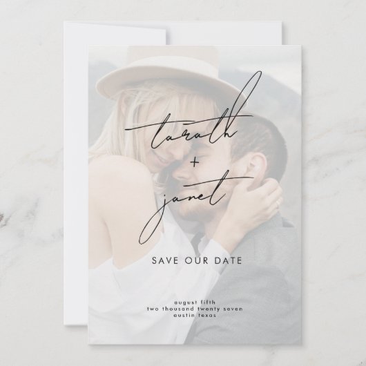 名エレガント前 | 2写真QRコード救当社の日付 招待状 (正面)