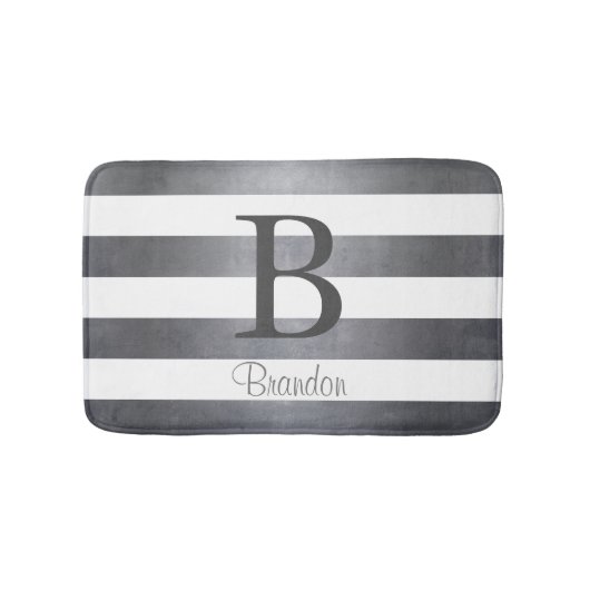 名エレガント名モノグラムストライプのグレー バスマット (正面)