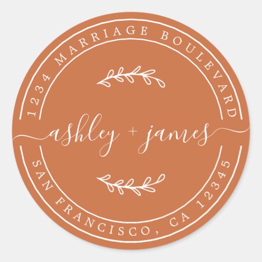 名エレガント名Burnt Orangeの結婚差出人住所 ラウンドシール (正面)
