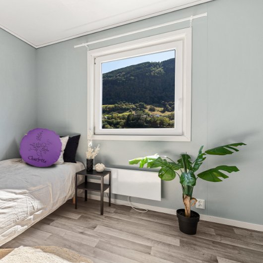 名エレガント称植物線ブラックラベンダー ラウンドクッション