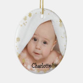 名カスタマイズ前とフォトラウンドのスノーフレーク セラミックオーナメント (右)