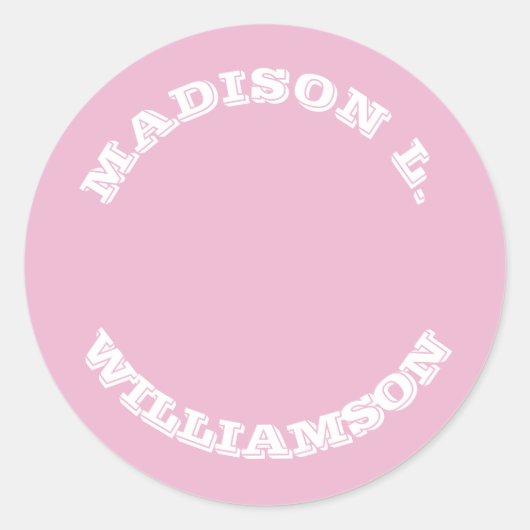名カスタマイズ前の名前の曲文字ピンクの白 ラウンドシール (正面)