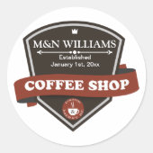 名カスタマイズ前コーヒーショップのロゴ ラウンドシール (正面)