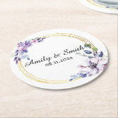 名カスタマイズ前スタイリッシュモダンエレガントな結婚式。 ラウンドペーパーコースター (アングル)