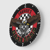 名カスタマイズ前バイクもしくは自転車に乗る人バイクショップガレージ ラージ壁時計 (傾斜)