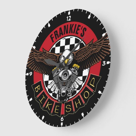 名カスタマイズ前バイクもしくは自転車に乗る人バイクショップガレージ ラージ壁時計 (傾斜)