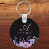 名カスタマイズ前パープルフラワーブラック キーホルダー (正面)
