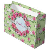 名カスタマイズ前ピンクと白のバラ ラージペーパーバッグ (正面アングル)