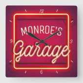 名カスタマイズ前フェイクネオンサイン改造車庫 スクエア壁時計 (正面)