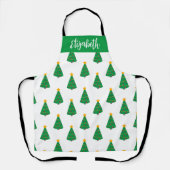 名カスタマイズ前モダンクリスマス木プリントエプロン エプロン (正面)