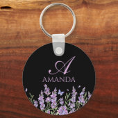 名カスタマイズ前ラベンダーフラワーブラック キーホルダー (正面)