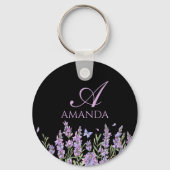 名カスタマイズ前ラベンダーフラワーブラック キーホルダー (裏面)