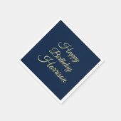 名カスタマイズ前、ハッピーバースデーネイビー青金ゴールド スタンダードカクテルナプキン (角)