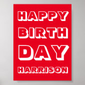 名カスタマイズ前、ハッピーバースデー、赤はっきりした白 ポスター (正面)