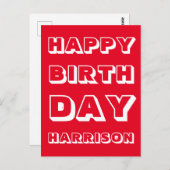 名カスタマイズ前、ハッピーバースデー、赤はっきりした白 ポストカード (正面/裏面)