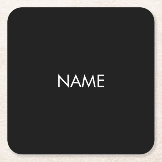 名カスタマイズ前、文字ミニマル白黒 スクエアペーパーコースター (正面)