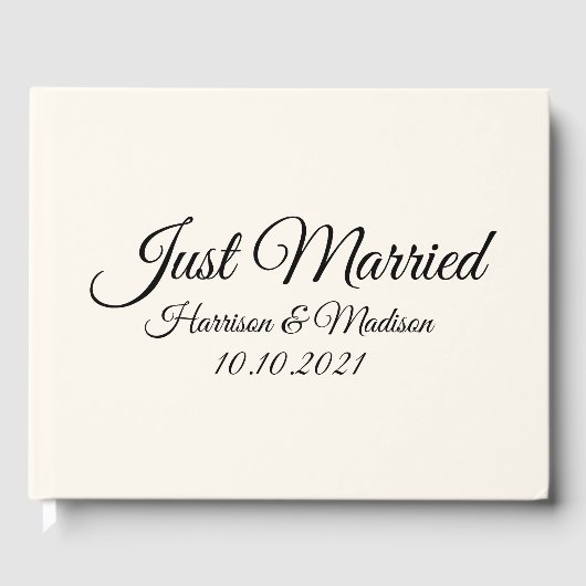 名カスタマイズ前、日付、黒フローラ白結婚色 ゲストブック (正面)