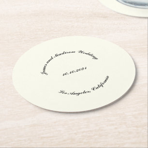 名カスタマイズ前、黒番アイボリー結婚の ラウンドペーパーコースター