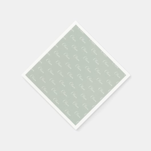 名カスタマイズ前Sage Green White Script スタンダードカクテルナプキン (角)