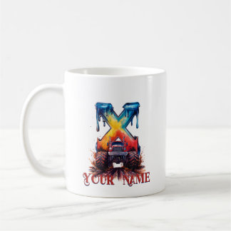 名カスタマイズ前'X'泥(ばちゃばちゃ)跳ねる巨大トラック コーヒーマグカップ