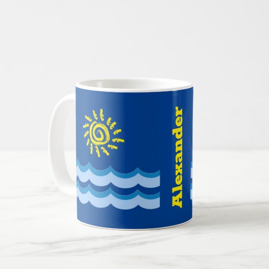 名カスタマイズ前Yellow Sun Blue Wavesコーヒーマグ コーヒーマグカップ (正面左)