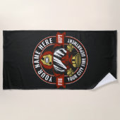 名カスタマイズ称消防士ヘルメットマスク火災救助 ビーチタオル (正面)