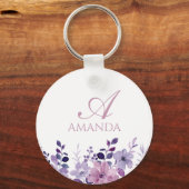 名カスタマイズ称紫色の花の白 キーホルダー (裏面)