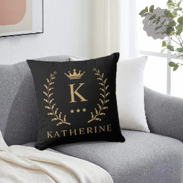 名カスタマイズ&イニシャル白黒金ゴールドモノグラム クッション
