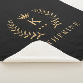 名カスタマイズ&イニシャル白黒金ゴールドモノグラム シェルパブランケット (3/4)