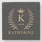 名カスタマイズ&イニシャル白黒金ゴールドモノグラム ストーンコースター (正面)